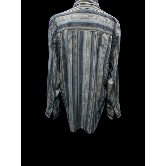 Tommy Bahama Mens Striped Long-Sleeve Button-Down Shirt 100% Silk Blue Beige - Picture 3 of 5